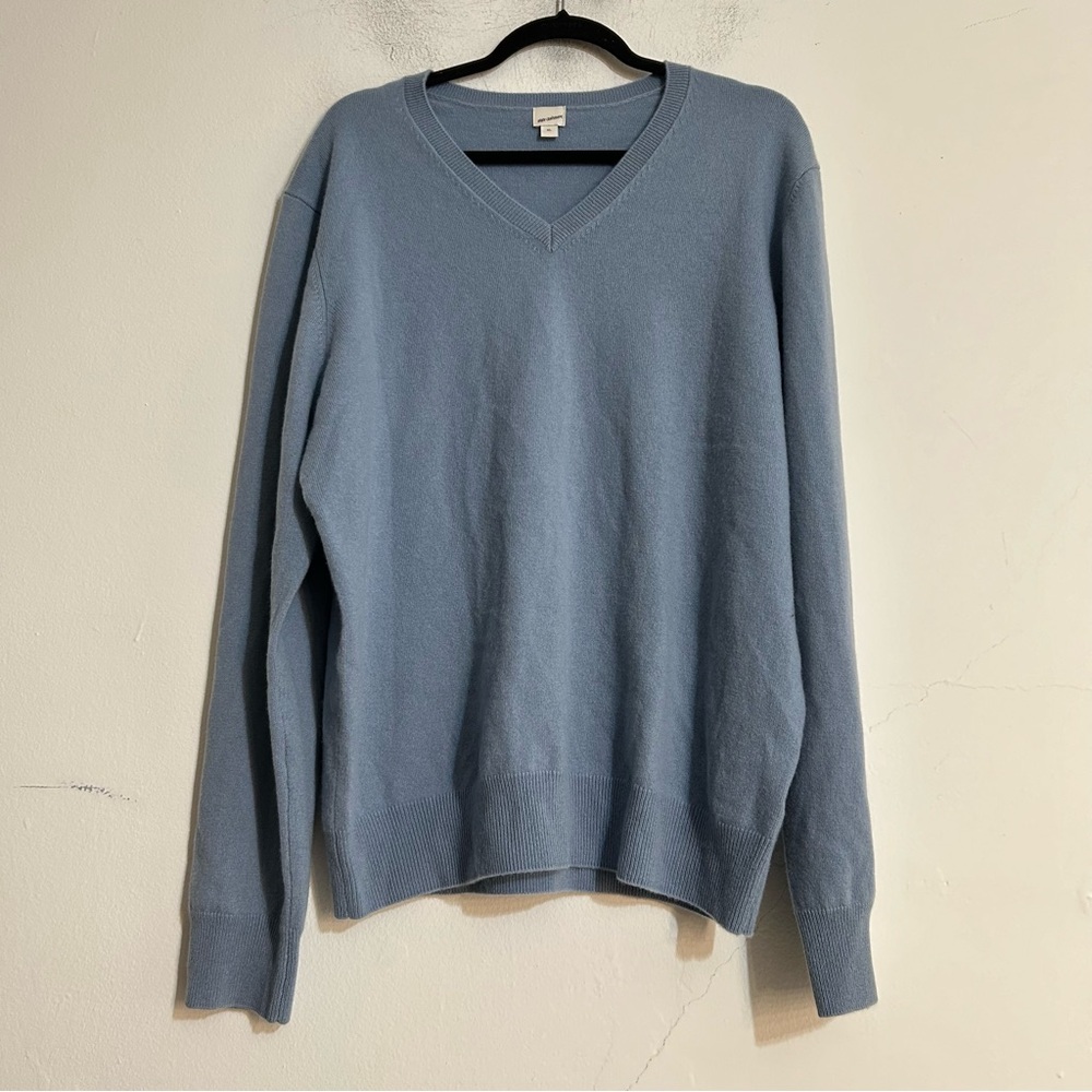 State Cashmere Men's Basic V-Neck Cashmere Sweater Bella Blue Size XL Minimalist